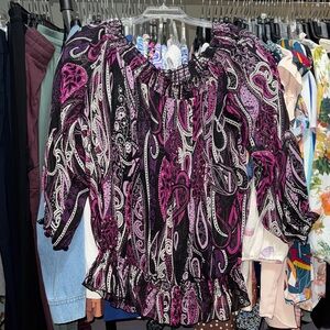 Pure Energy Black and Pink Paisley Blouse
